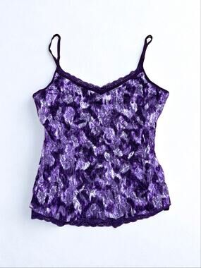Vtg Y2K Per Una Royal Purple Black Floral Lace Lined Cami Slip Top